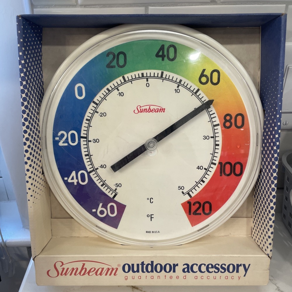 Vintage Sunbeam Thermometer Outdoor Rainbow Wall Oster 1990s New Old Stock READ